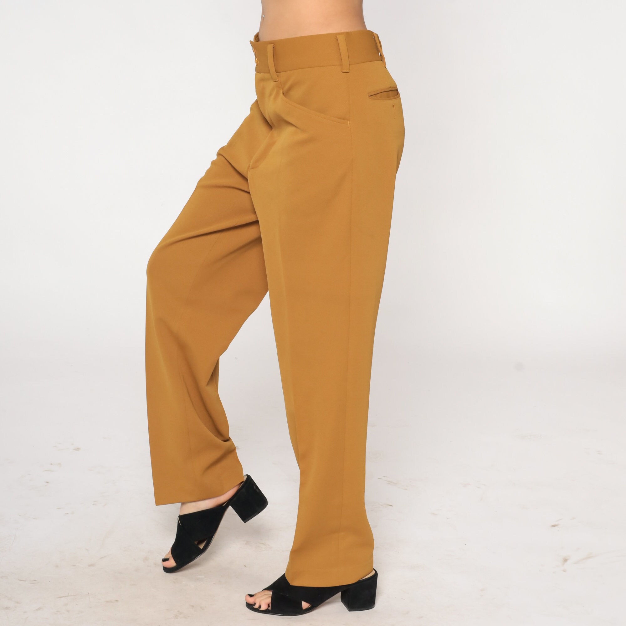 70s Brown Trousers Retro Straight Leg Pants High Rise Waist Seventies ...