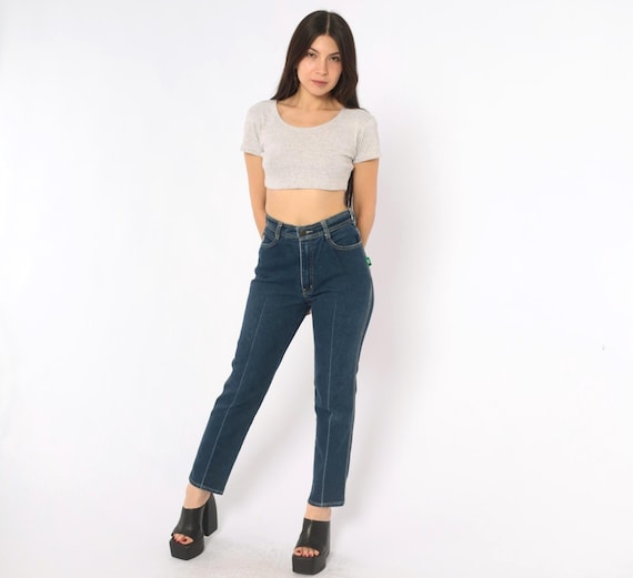 80s Braxton Jeans Dark Wash Denim High Waist Tapered Straight Leg Blue Cotton Western Rodeo Cropped Vintage Pants Trousers Women Small S