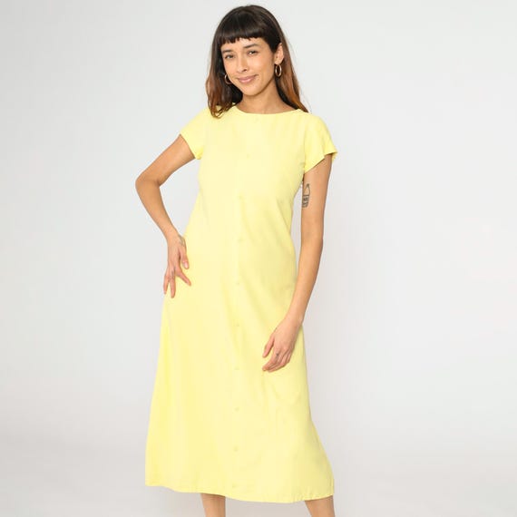60s Mod A-Line Dress Vintage Midi Short Sleeve 1960s Gogo Sixties Twiggy Plain Summer Cocktail Small xs 2/4