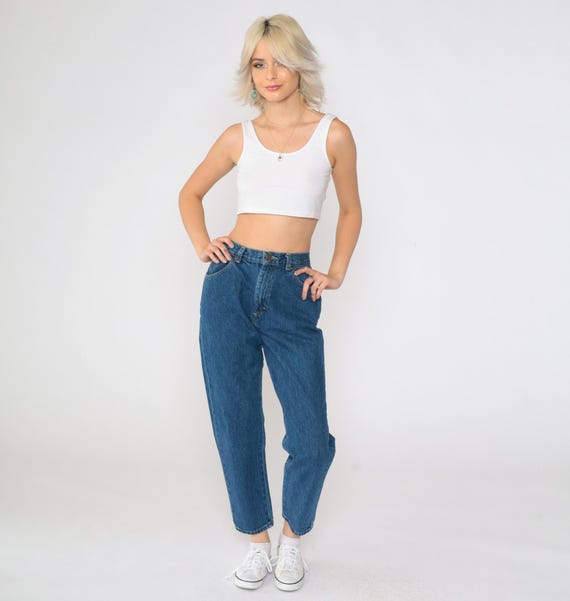 Vintage Mom Jeans Blue Tapered Jeans 90s Denim Pants High Rise Waist 1990s Relaxed Jeans Dillar's Drygoods Small Short
