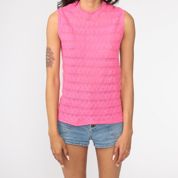 Crochet Crop Top 70s Tank Top Hot Pink Shirt SHEE… - image 4