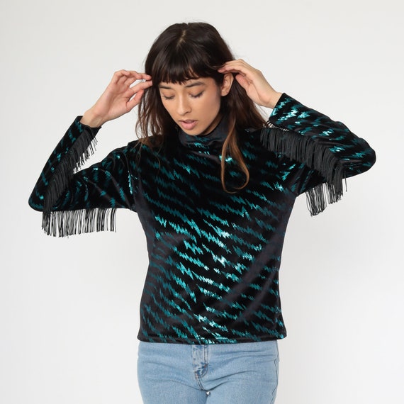 Fringe Tiger Print Shirt 90s Shiny Animal Print Y2