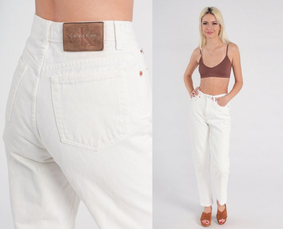 90s Calvin Klein Jeans White Slim Tapered Pants S… - image 1