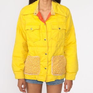 Yellow Puffer Jacket 70s Ski Jacket Retro Puffy Coat Winter Jacket 1970s Plain Winter Coat 1970s Puff Medium