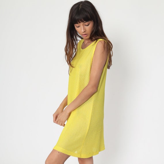 Sheer Yellow Dress Mini Dress Sheath Dress 90s  S… - image 3