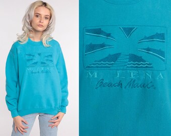 Maui Beach Sweatshirt Turquoise Hawaii Sweatshirt 80s Sweatshirt Graphic Print Slouch Pullover 90s Shirt Vintage Crazy Shirts Medium