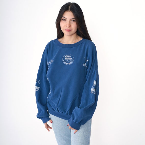 Vintage Jamaica Sweatshirt 90s Negril, Dunn's River Falls, Ocho Rios, Port Antonio Crewneck Graphic Pullover Tourist 1990s Blue Large L
