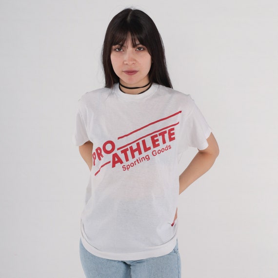 80s Pro Athlete Sporting Goods Shirt Graphic Tee White Athletic Sports T Shirt Vintage 1980s Screen Stars Retro Tee White Medium Large