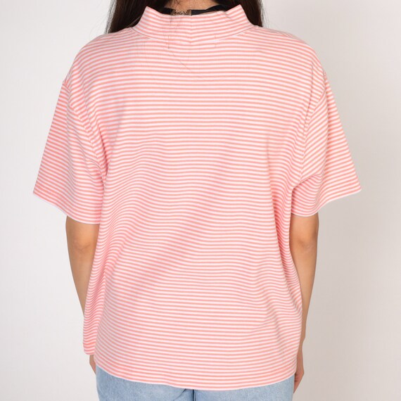 90s Striped Shirt Salmon Pink White T-Shirt Mock … - image 5