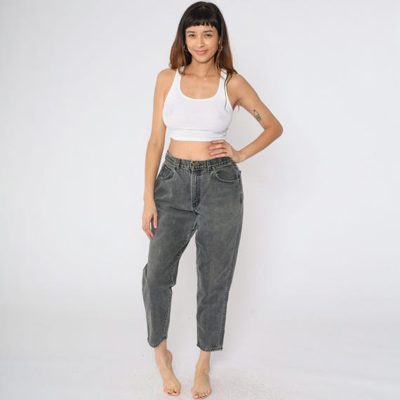 90s Faded Black Jeans Vintage Chic Mom Jeans Tapered Jeans 1990s High Waisted Jeans Denim Pants Medium 30