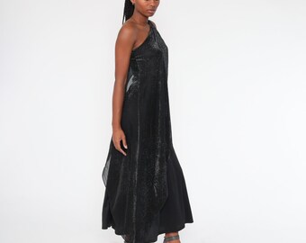 One Shoulder Dress 90s Black Metallic Party Y2K Dress Bodycon Sexy Maxi  Sparkly Vintage Draped Toga Cocktail Club Extra Small Xs - Etsy