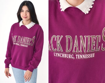 Jack Daniels Sweatshirt 90s Lynchburg Tennessee Collared Sweatshirt Purple Granny Whiskey Shirt Retro Drinking Vintage 1990s Medium M