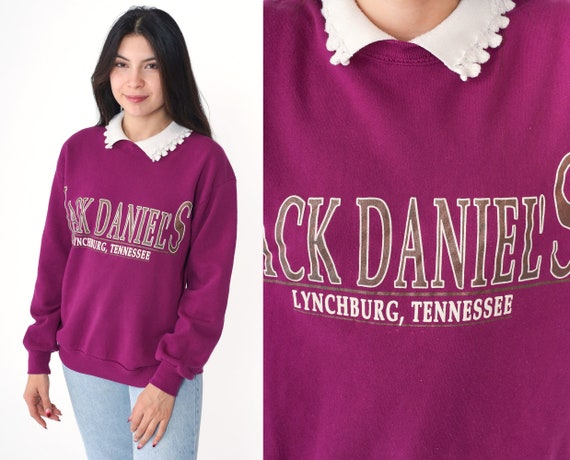 Jack Daniels Sweatshirt 90s Lynchburg Tennessee Collared Sweatshirt Purple Granny Whiskey Shirt Retro Drinking Vintage 1990s Medium M