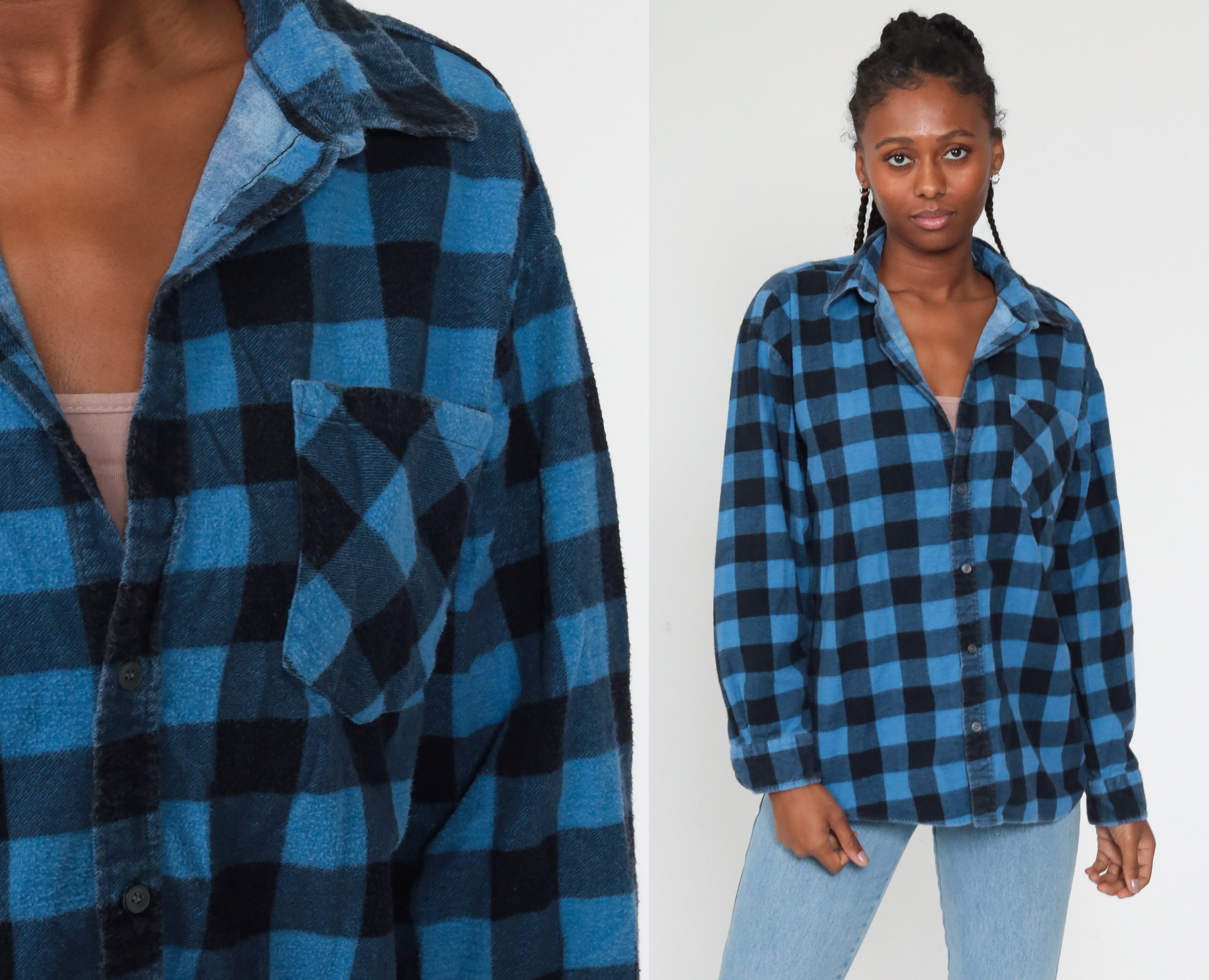 Blue Flannel Shirt Buffalo Plaid Shirt 