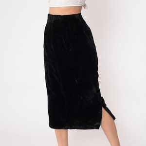 Black Velvet Skirt 90s Side Slit Pencil Skirt High Waisted Midi Skirt Goth Party Retro Boho Chic Gothic Vintage 1990s Small 28