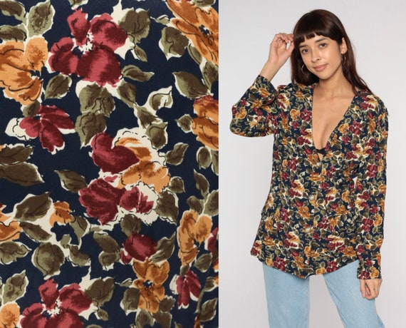 90s Floral Jacket Double Breasted Button Up Blazer Bohemian Flower Print Coat Boho Retro Hippie Girly Hipster Vintage 1990s Rayon Medium M