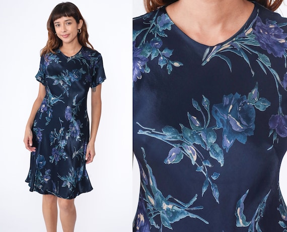 Silky Floral Dress Y2k Laura Ashley Midi Dress Da… - image 1