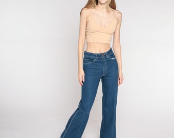 80s Straight Leg Jeans High Waisted Rise Denim Pants Dark Wash Blue Basic Streetwear Relaxed Vintage 1980s Small 28