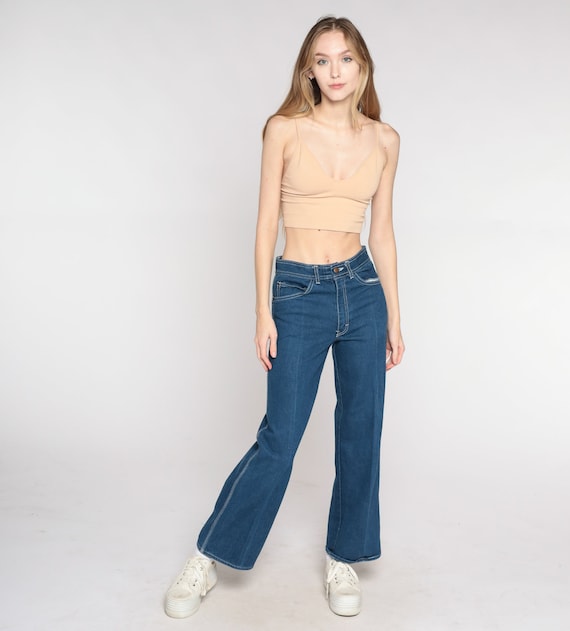 80s Straight Leg Jeans High Waisted Rise Denim Pants Dark Wash Blue Basic Streetwear Relaxed Vintage 1980s Small 28