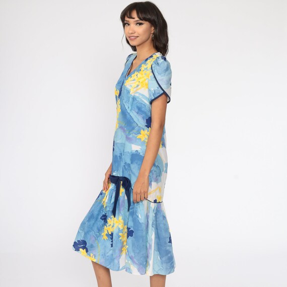 Hawaiian Midi Dress 70s Ruffle Floral Dress Puff … - image 4