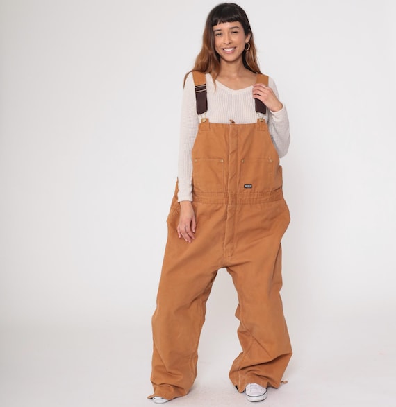 Insulated Walls Overalls Y2K Brown Cargo Bib Cotton Workwear Gorpcore Pockets Adjustable Straps Tan Vintage Plus Size Extra Extra Large XXL