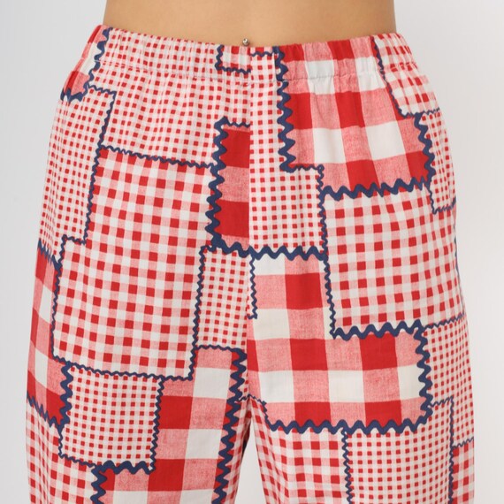 70s Patchwork Pants Red Gingham Check Vintage Hig… - image 6