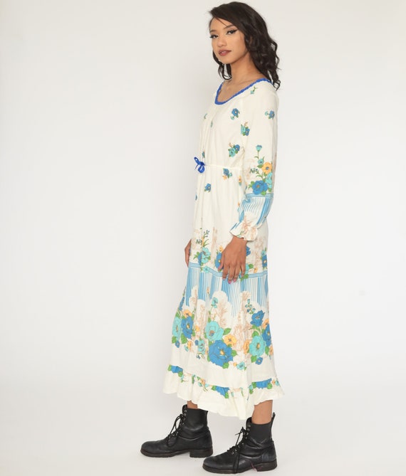 70s Bohemian Dress Floral PEASANT Dress Boho Midi… - image 4