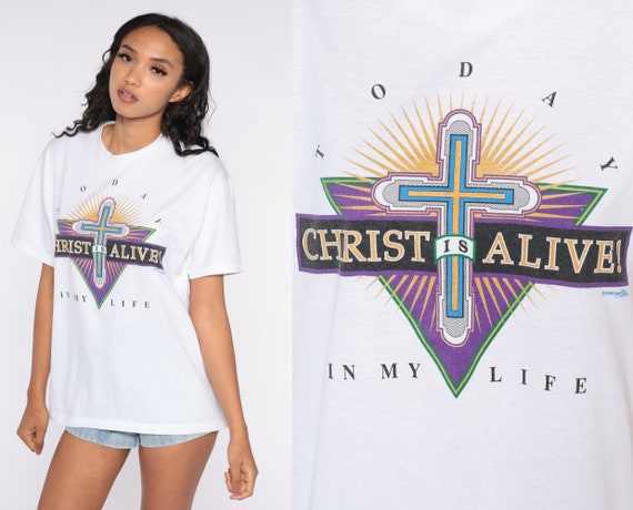 90s Christian Shirt Jesus Christ is Alive In My L… - image 1