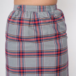 70s Plaid Skirt Grey Mini Skirt Checkered High Waist Pencil Preppy Secretary Academia Red Blue Tartan Vintage 1970s Small 4 image 7