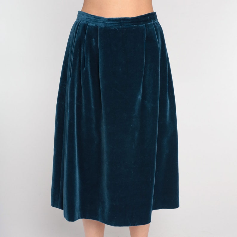 Blue Velvet Skirt Pencil Skirt 80s High Waisted Pleated Midi 1980s Party Skirt Gothic Retro Vintage High Waist Dark Blue Small 6 image 5