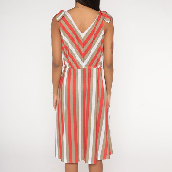 Striped Sundress 80s Midi Dress Red Taupe White S… - image 7