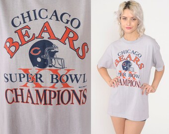 80s Chicago Bears Shirt Super Bowl XX Football Tshirt 1985 Football T Shirt 1980s Sports Tee Vintage Retro Grey Single Stitch Medium Large