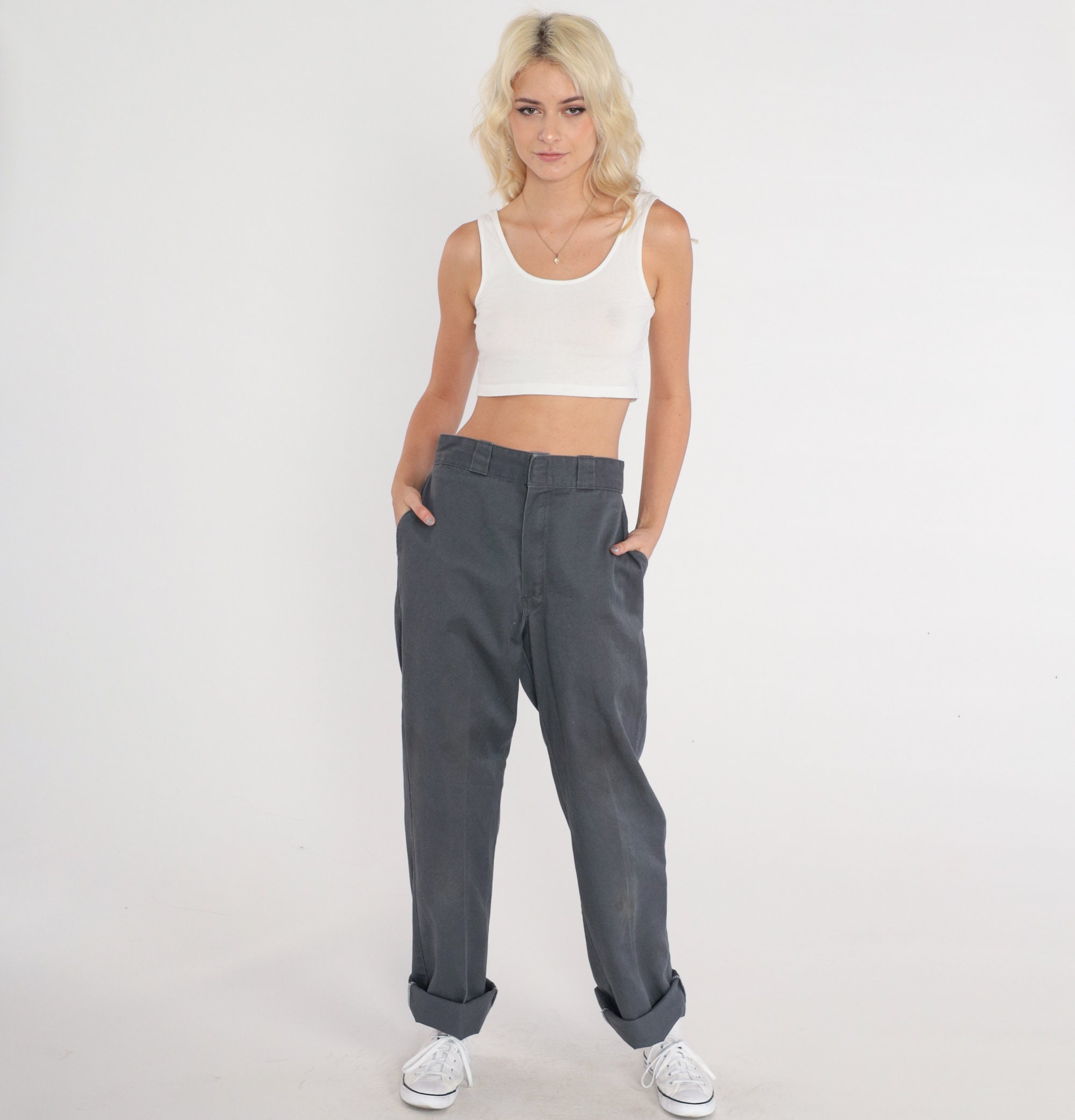 Grey Dickies Pants Y2k Straight Leg Pants Workwear Trousers Mid Rise ...