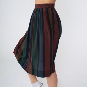 Black Striped Skirt 80s Midi Skirt High Waisted Secretary Red Blue Green Tan Vertical Stripes Vintage Straight Skirt 1980s Extra Small xs image 4