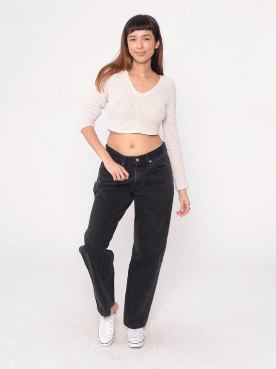 Y2K Levi's Black Jeans Cotton Straight Leg Mid Rise Vintage Denim Pants 32x32 Women's Dark Wash Classic Fit Streetwear 90s Grunge Large L