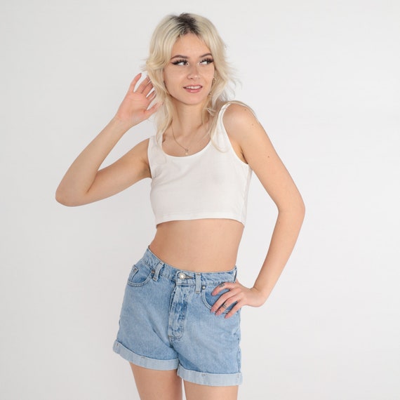 90s Jean Shorts 26 -- Cuffed Denim Shorts Anchor Blue Mom Shorts Blue Shorts High Waisted 1990s Vintage Extra Small xs 0