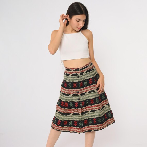50s Italian Skirt Franz Brunico Tessitura Artistica Tapestry Boho Folk Print Midi Vintage Woven Traditional Artisan Handmade Small