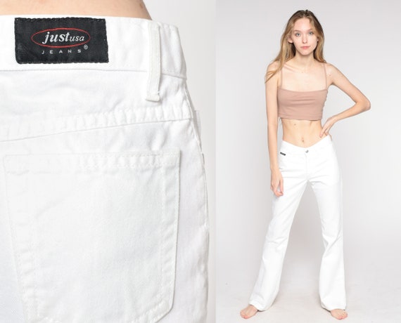 90s Flared Jeans White Jeans Bell Bottoms Jeans 00s Low Rise Waist