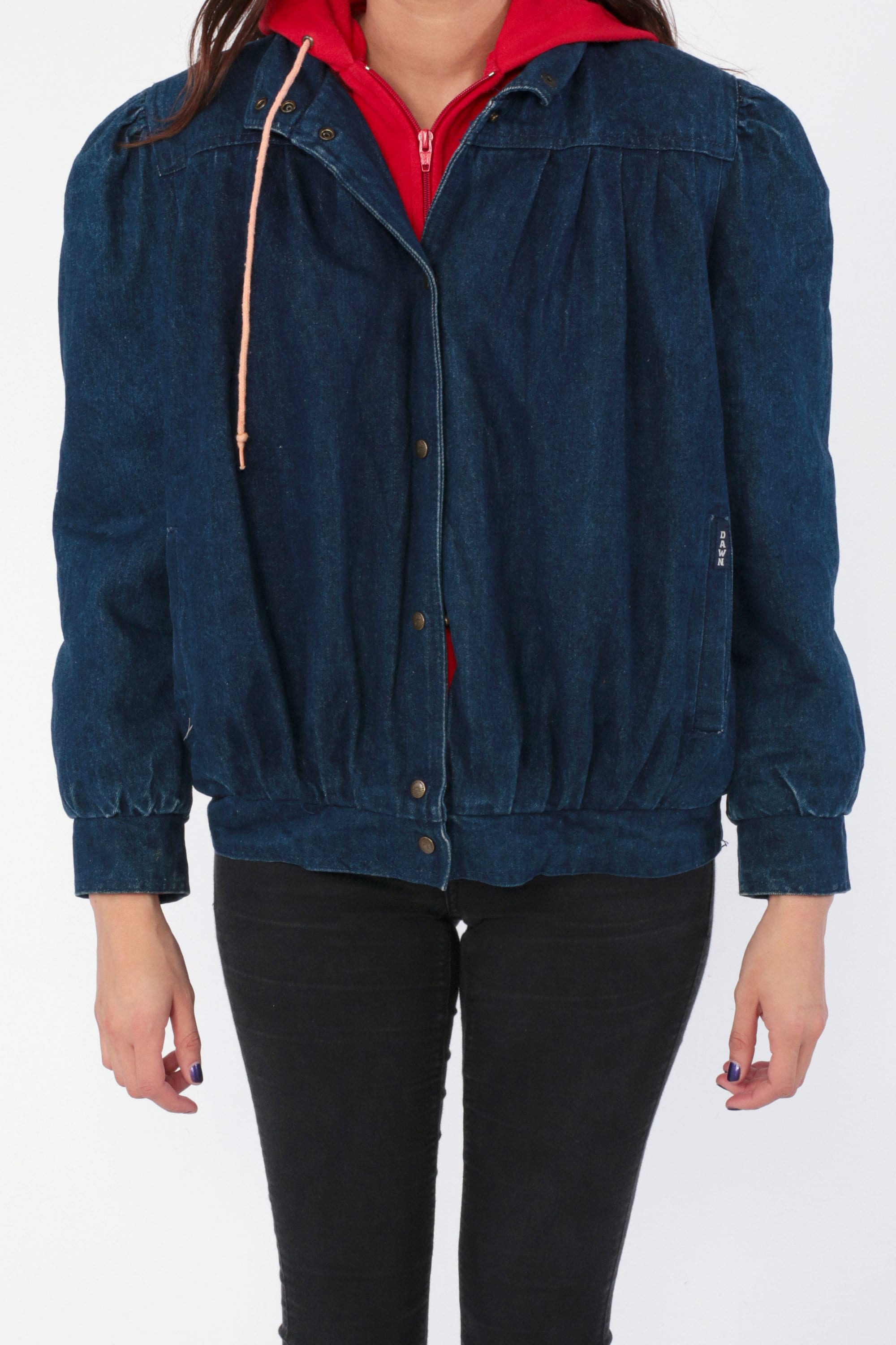 Denim Hoodie Jacket Puff Sleeve Bomber Jacket 80s Jean Jacket 