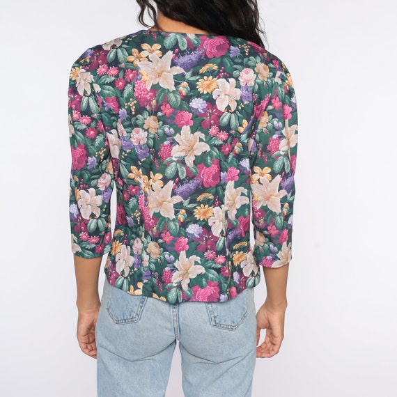 80s Floral Shirt Puff Sleeve Blouse Button Up Shi… - image 7