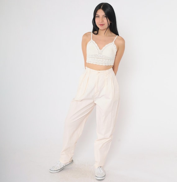 Vintage Peach Tapered Trousers Pastel High Waisted Pants 80s Pleated Pants 1980s Slacks High Waist Straight Preppy Cotton Bonjour Medium