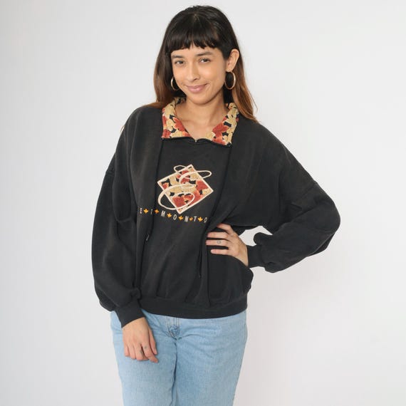 Vintage Edmonton Sweatshirt 90s Alberta Canada Sweatshirt Fall Maple Leaf Print Quarter Zip Shirt Graphic Tourist Retro 1990s Extra Large xl
