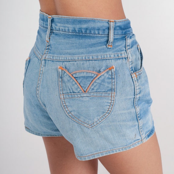 70s Denim Shorts High Waisted Short Shorts Blue Jean Tulip Pocket High Rise Retro Seventies Summer Basic Plain Vintage 1970s Small S 27