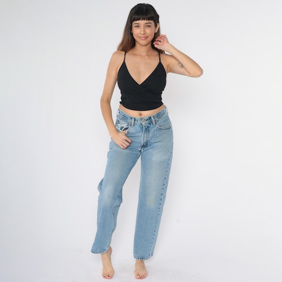 Distressed Levis 550 Jeans Straight Leg Denim Ripped Levi Strauss Relaxed Mid Rise Jeans Retro Blue Pants Vintage 00s Men's 31 x 32 Medium