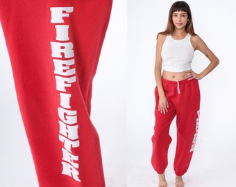 Firefighter Sweatpants Red Joggers 90s Retro Lounge Pants Track Pants Athleisure Jogging Loungewear Warm Up Vintage 1990s Large L