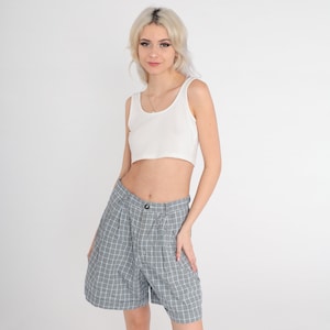 90s Plaid Shorts Black Blue Mom Shorts High Waisted Retro Pleated Trouser Shorts Checkered Preppy White Vintage 1990s Liz Claiborne Medium 8