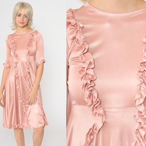 70s Pink Ruffled Dress Babydoll Midi Dress 1/2 Sleeve Dress Dolly Empire Waist 1970s Formal Party Dress Vintage Lolita 2xs xxs
