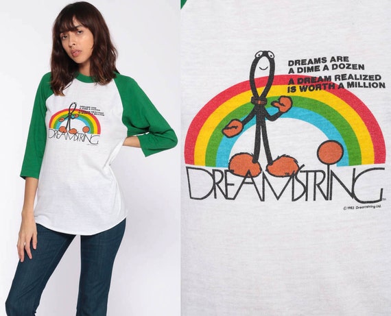 Rainbow Dreamer Shirt 80s Dreamstring Retro TShirt Graphic Shirt Vintage T Shirt 70s Tee Slogan Long Sleeve Raglan Tee Small