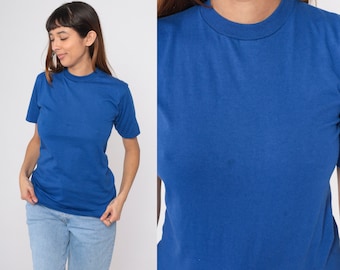 Royal Blue T-Shirt 90s Basic Tee Plain Solid Crew Neck T Shirt Crewneck TShirt Vintage 1990s Jerzees Slim Fit Extra Small xs