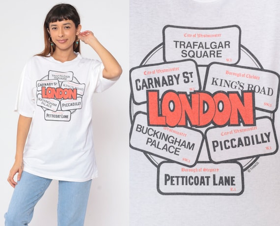 90s London T Shirt Vintage Buckingham Palace, Carnaby Street, Piccadilly Circus Shirt 1990s Retro Tee Souvenir Travel Tshirt Medium